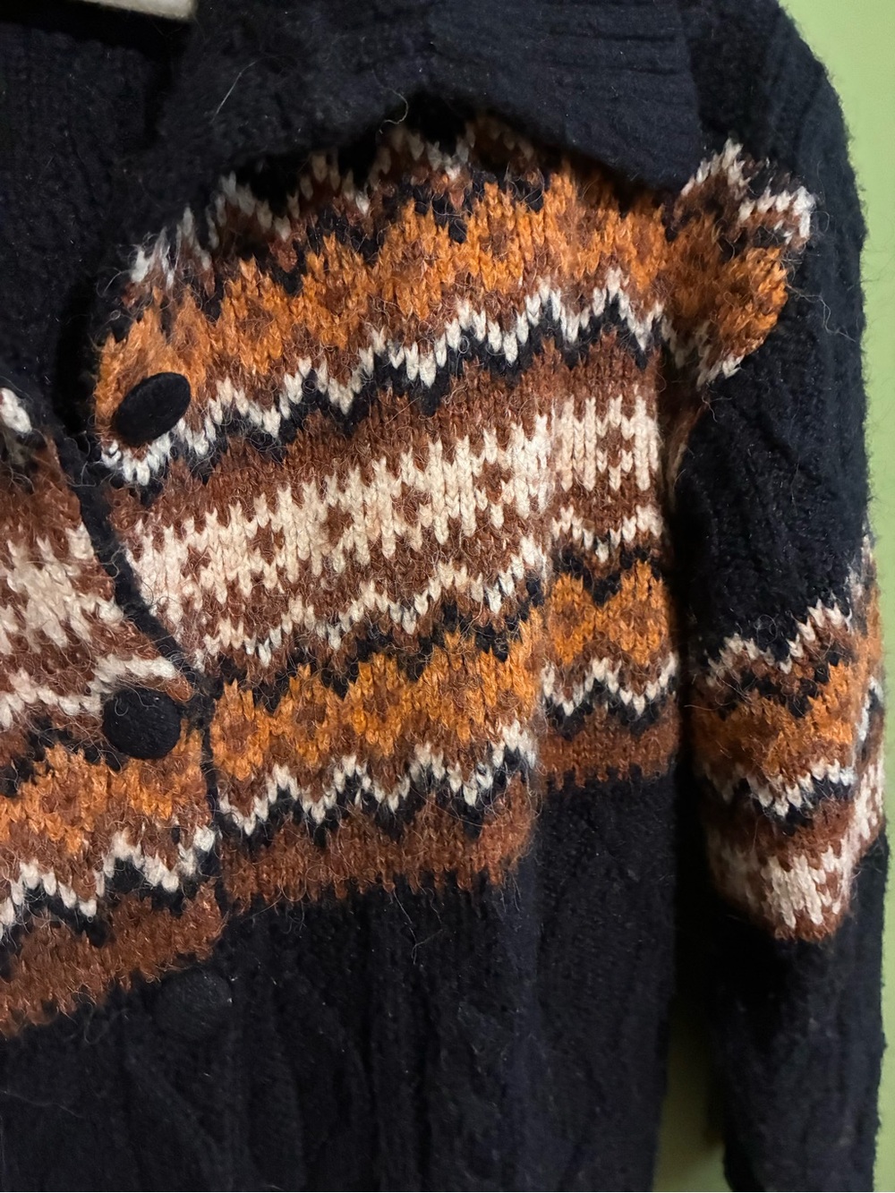 Maeve Black Fair Isle Button-Front Cardigan with Rust and Cream Accents - Picture 3 of 5